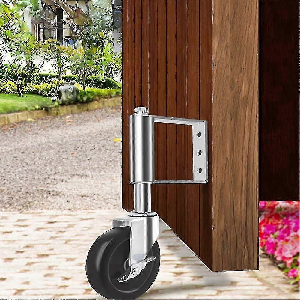 Durable Spring-Loaded Gate Casters with Rubber Wheels and Universal Mounting Plate for Wooden Gates