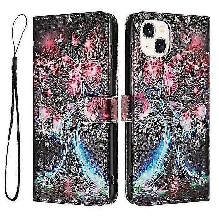 15 Stand Case Pattern Printing PU Leather Wallet Phone Cover with Lanyard