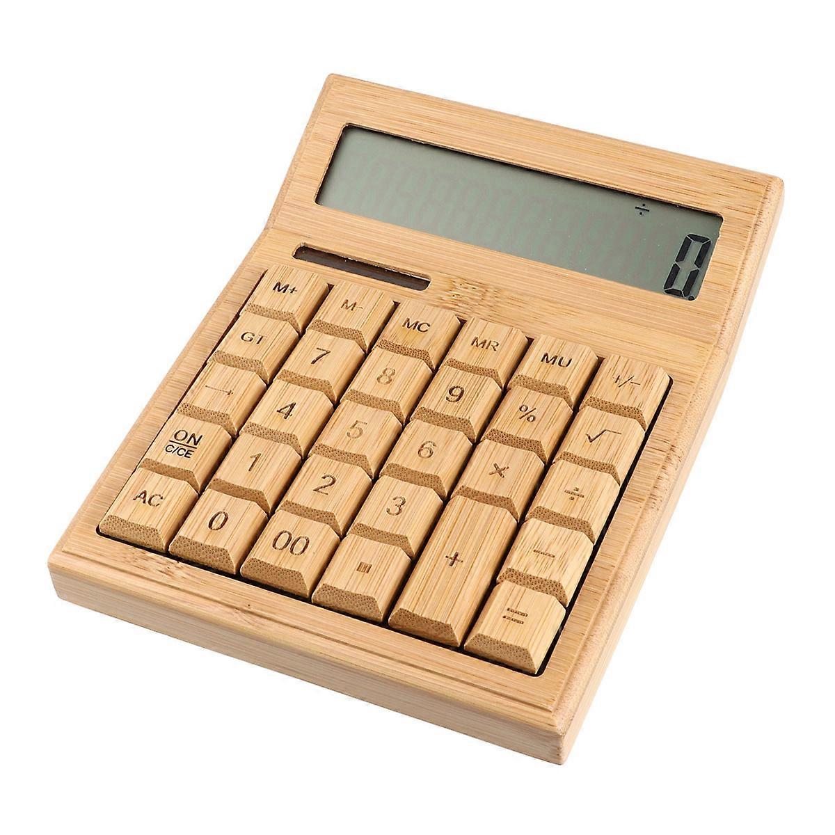 Small Desk Calculator Retro Bamboo Made Portable Solar Powered Calculating Tool for Office Workers 1Pcs