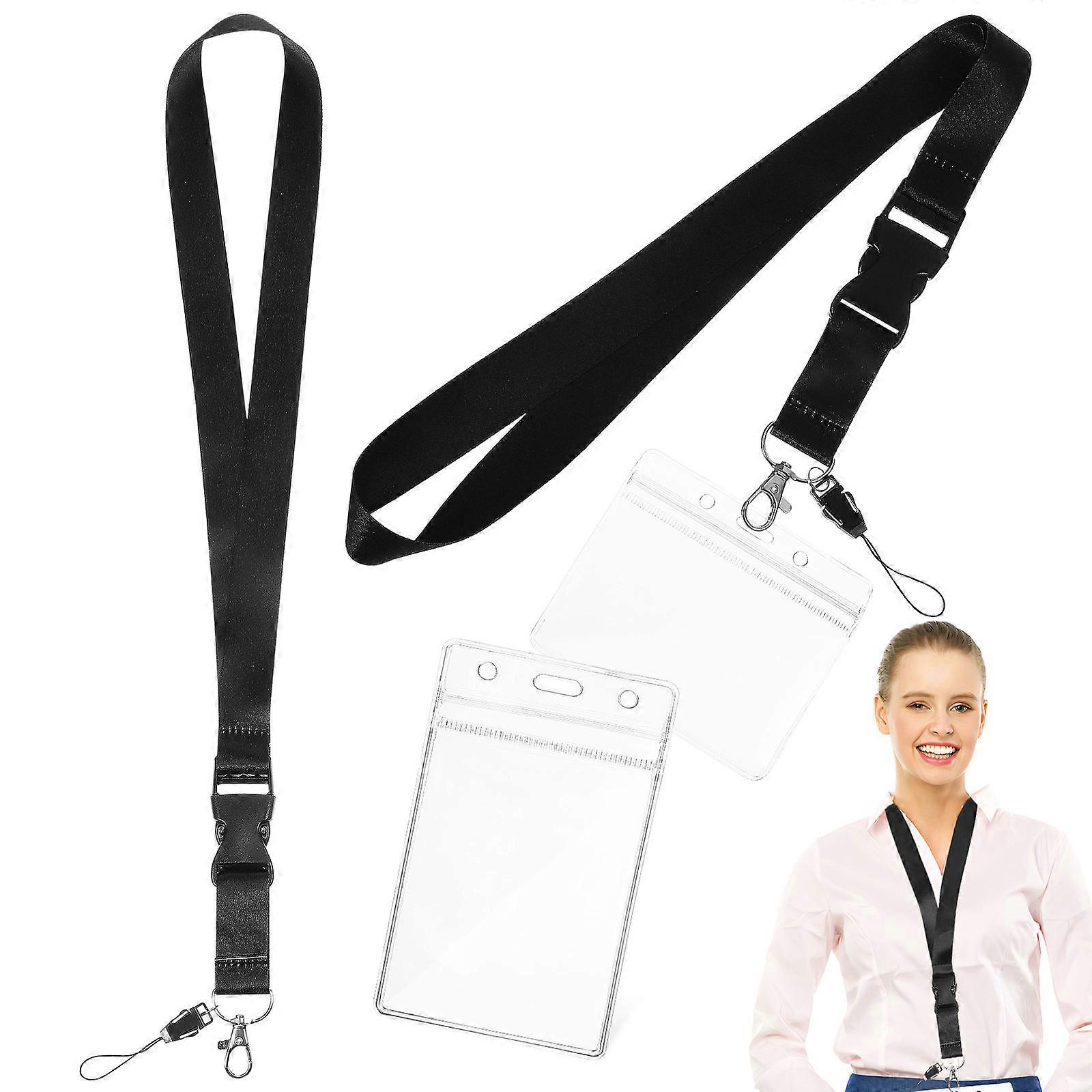 Black Polyester Lanyard with PVC ID Badge Holder – Vertical & Horizontal Card Holders for Office, Hospital, and Event Use – Lightweight Wearable
