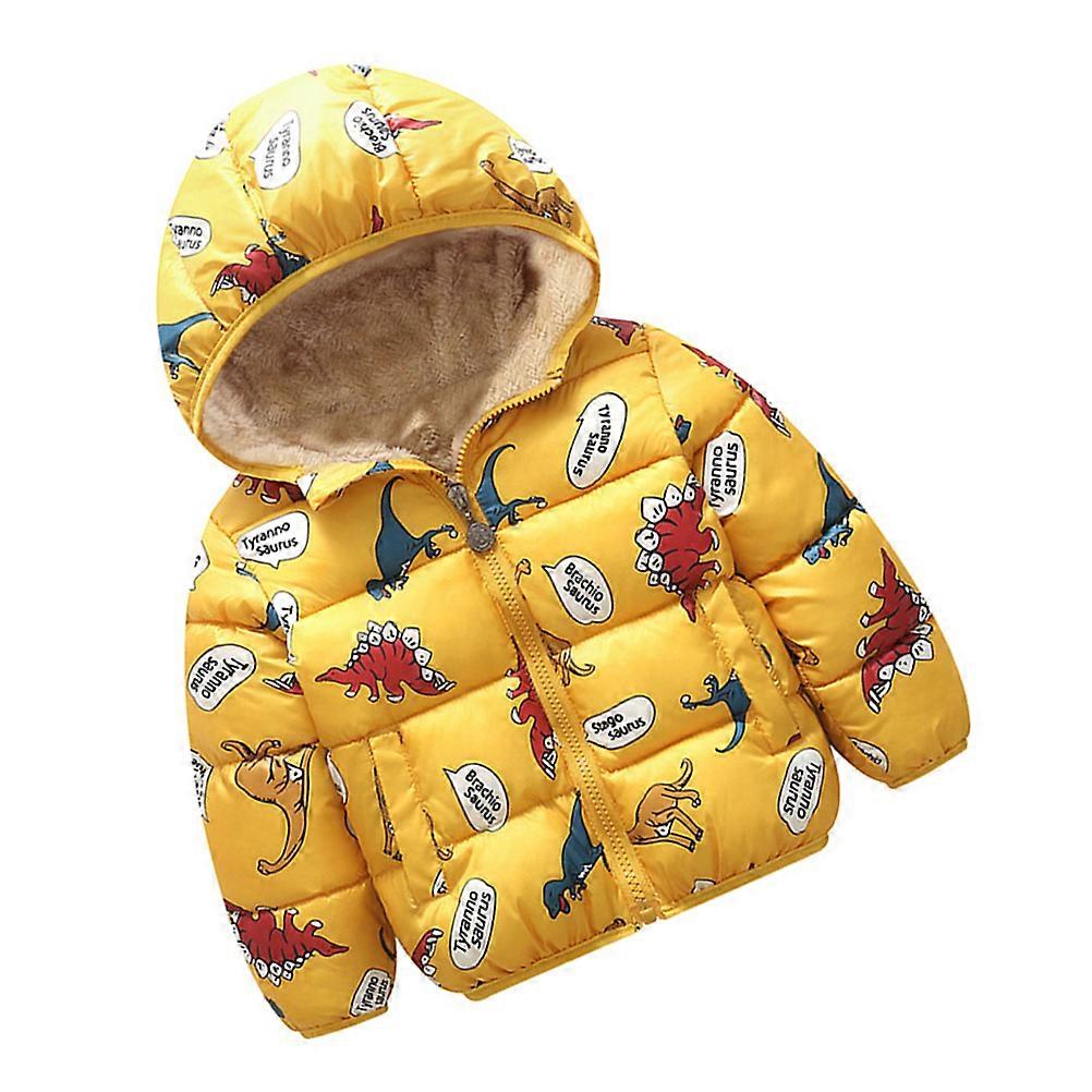 Child Winter Coat Warm Cotton Padded Jacket for Kids Suitable for 120cm Height Dinosaur Print Yellow 1Set