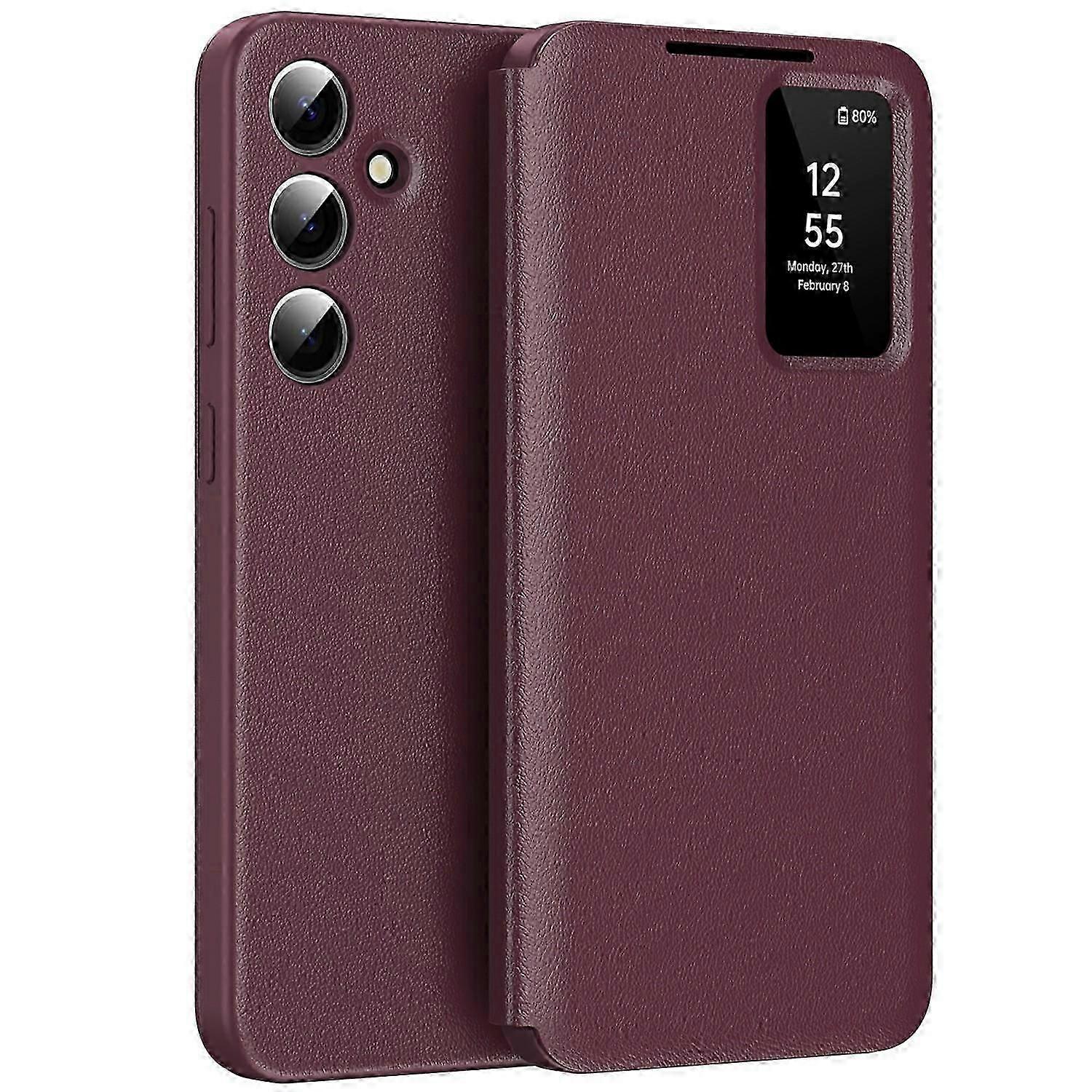 For Samsung Galaxy A56 5G Case with Card Holder Smart View Window Leather Phone Cover - Green