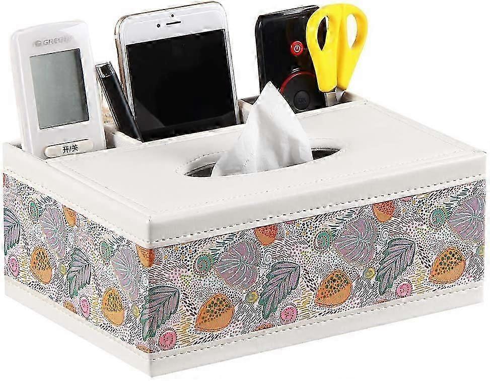 Tissue Box Cover Rectangular Leather Facial Tissue Box Holder With Remote Control Holder