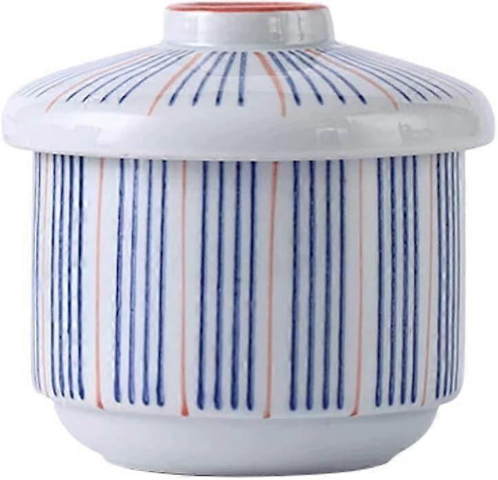 Soup Bowl Blue Striped Ovenproof With Lid Cereal And Soup Pot For Oats And Beef Stew Kitchen Accessory