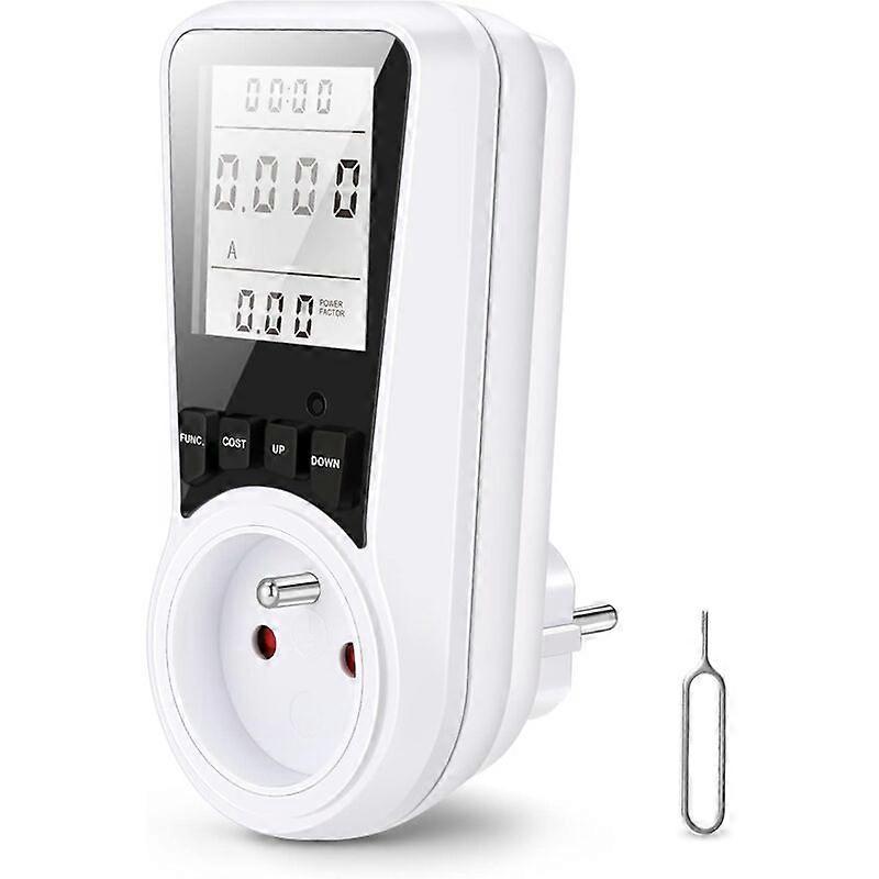 Wattmeter Socket Energy Meter, Power Consumption Socket with 7 Monitoring Modes and Backlit LCD Display