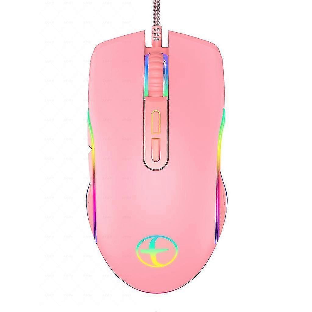 ポータブル3200dpi編組USB有線ゲーミングピンクマウス、人間工学に基づいたデザイン、7ボタン