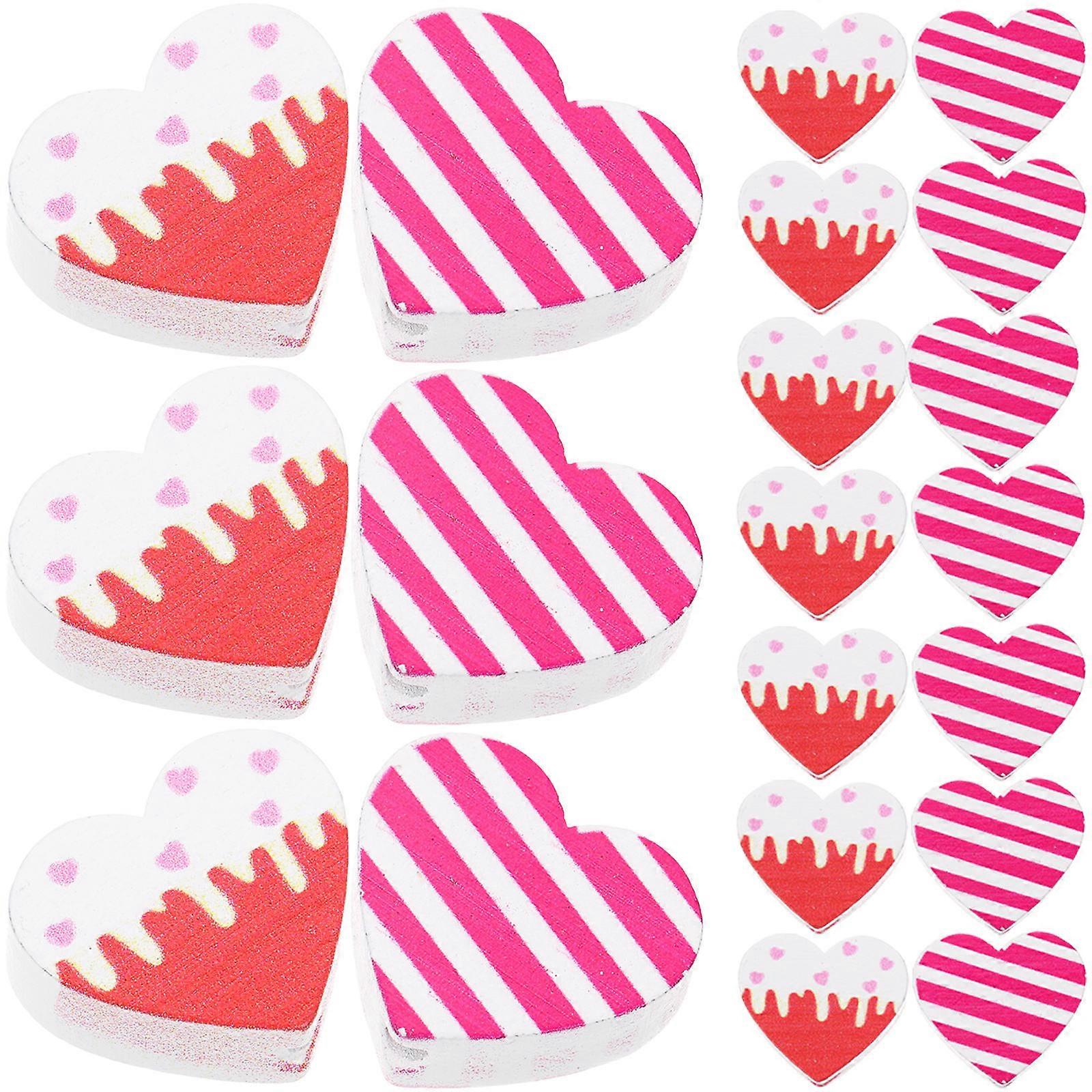 DIY Loose Beads Wooden Beads Craft Projects Heart Shape Assorted Color 2.2x2.2cm 20Pcs