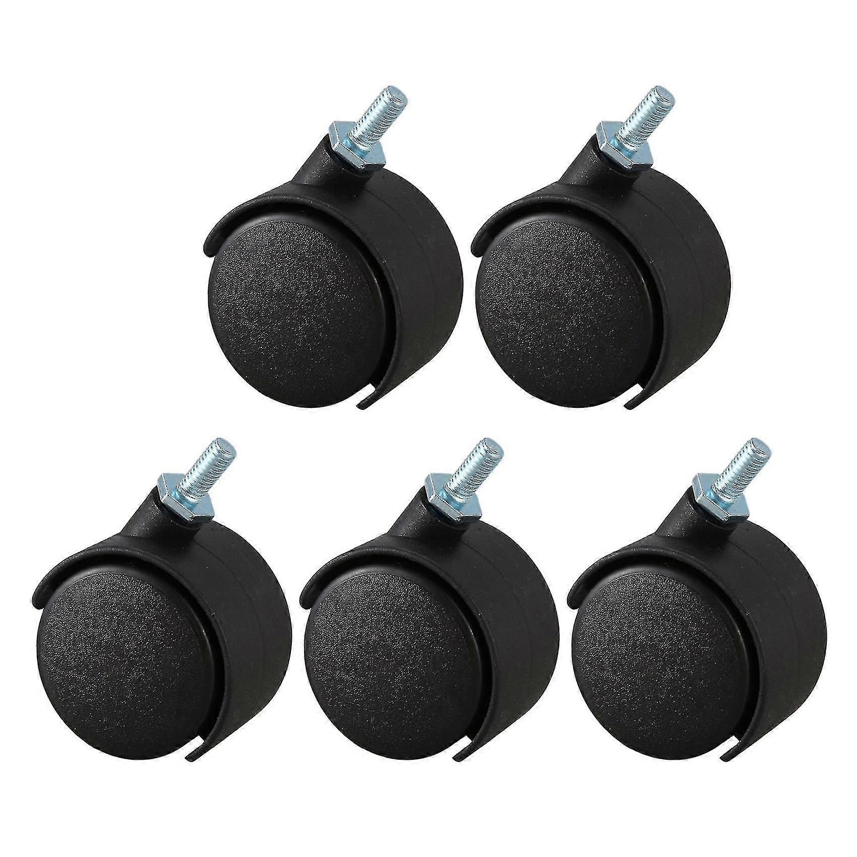 Lot de 5 roulettes pivotantes à double roue de 40 mm avec tige filetée de 6 mm, noires