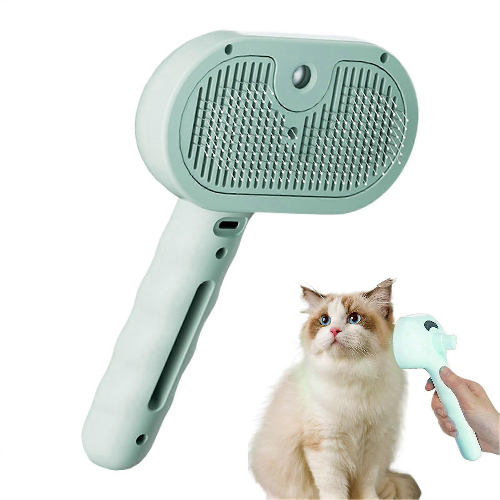 Spritz Defur Com Com for Cats - USB Rechargeable Pet Steam Hair Remover, 35ml Water Tank, Green Depilatory Comb for Easy Fur Removal