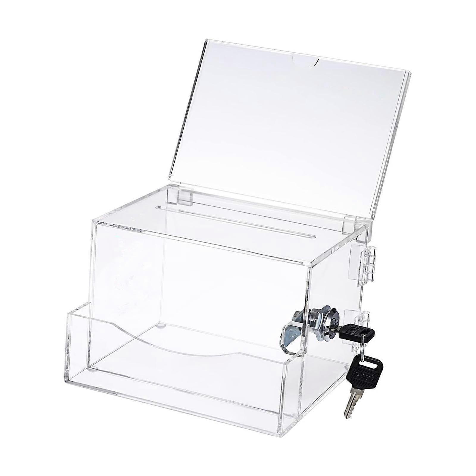 Acrylic donation box suggestion box ticket container mood drop school money box with locks business card holder with 2 keys, transparent