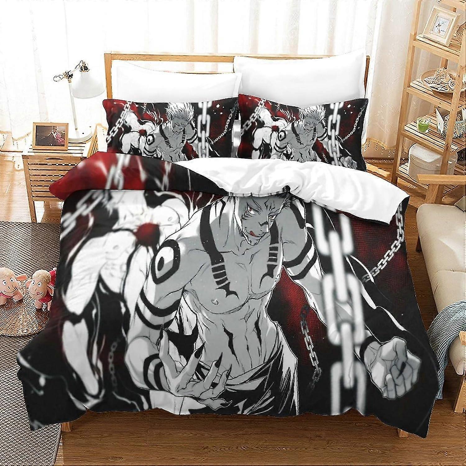 3 Pieces Anime Ryomen Sukuna Bedding Set with Pillowcases for Certain Brand Duvet Cover with Zipper Closure Soft Microfiber Quilt Cover Doub