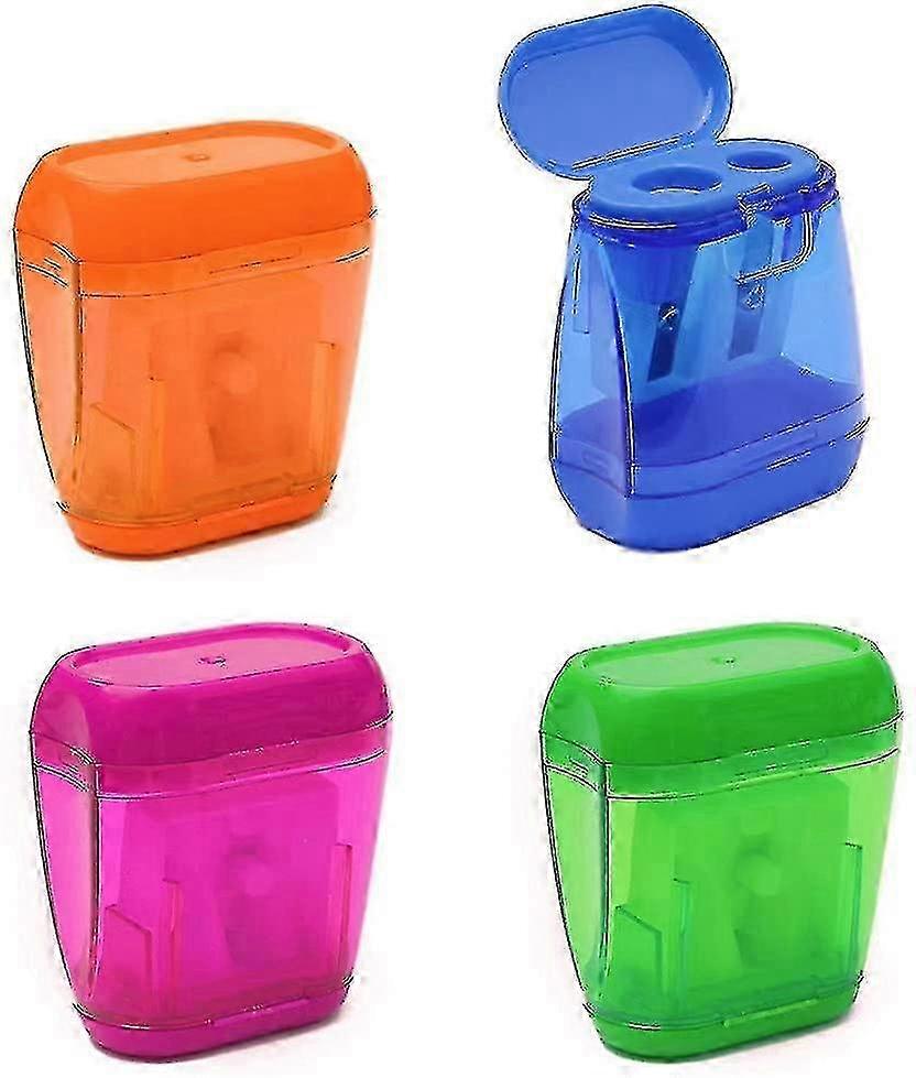 4 Pcs Manual Pencil Sharpener,double Holes Sharpener With Lid