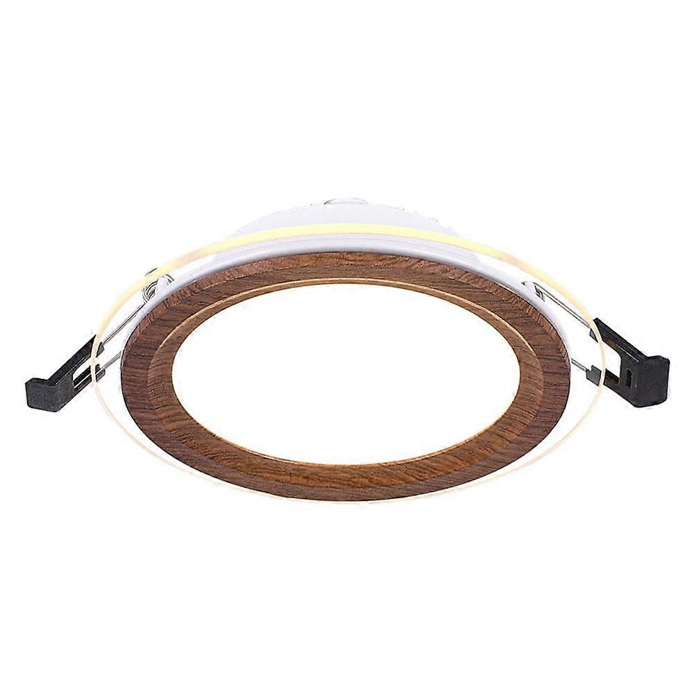 Dimmable LED Ceiling Downlight with Wood Grain Finish, Modern Aluminum Design, 6W Embedded Lighting for Home Decor