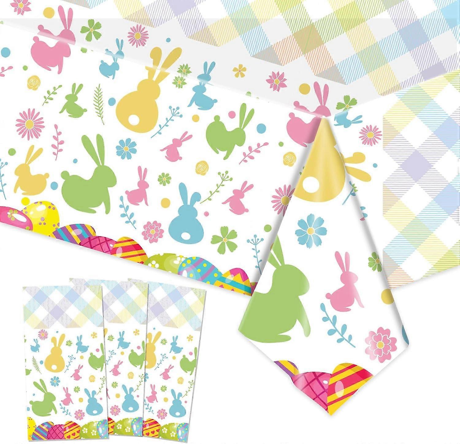 3 PCS Easter Tablecloth Disposable, 54x108 Inch Plastic Table Cloth Rectangle Table Cover Vinyl Tablecloths Easter Bunny