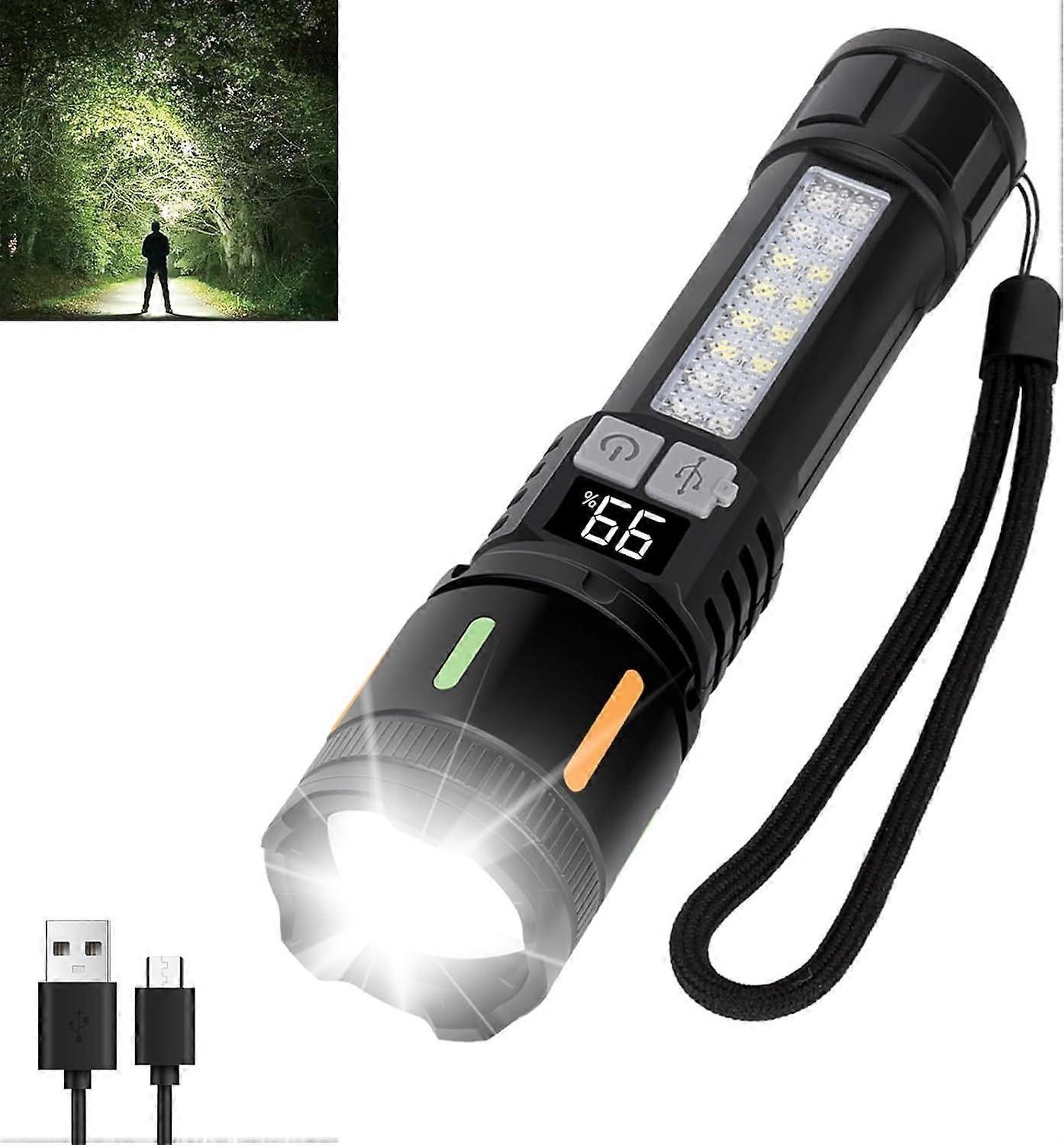 Lanternas de alto lúmens recarregáveis, lanterna LED de 990.000 lúmens alimentada por bateria com 5 modos de luz, USB C, meio à prova d'água