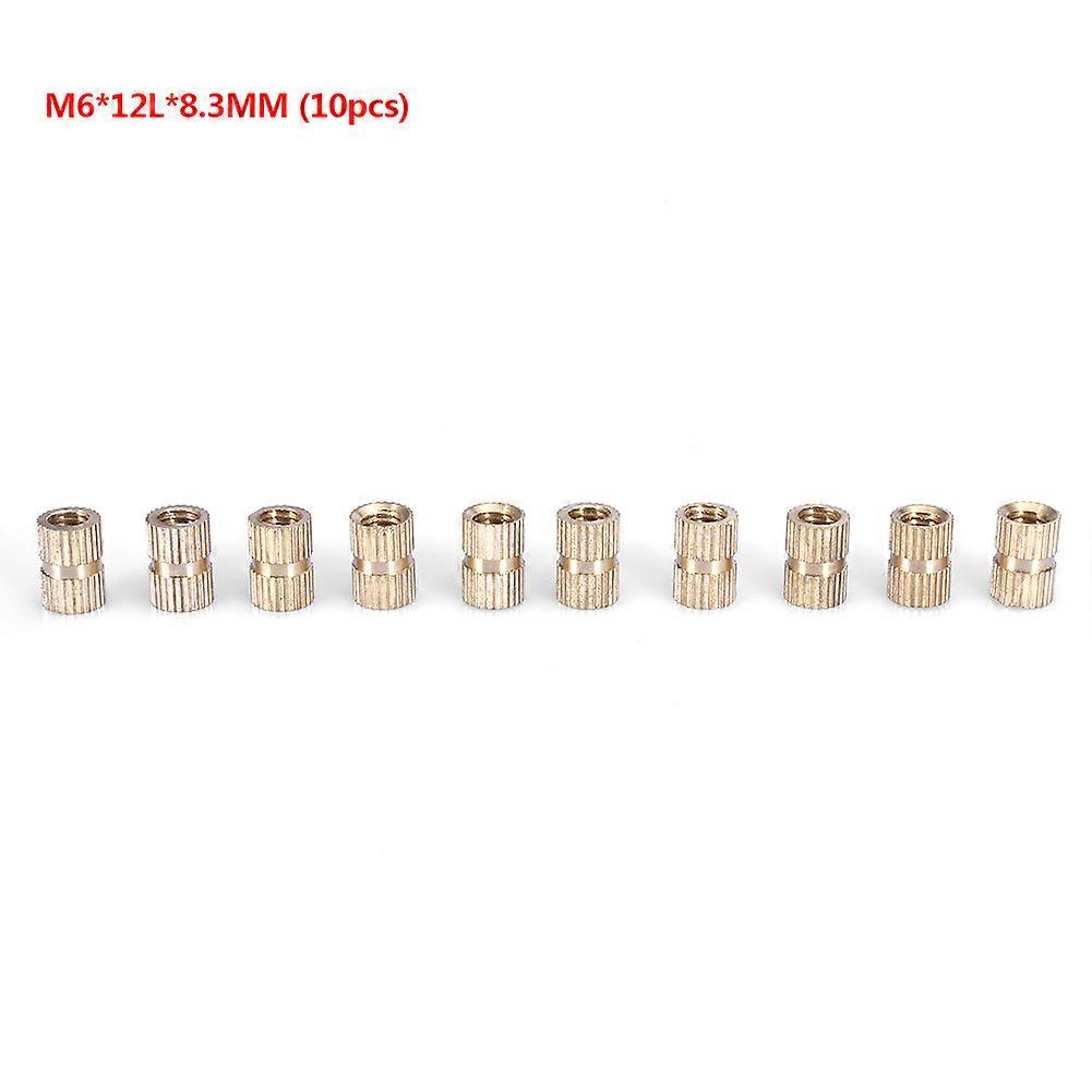 10pcs M6 Brass Cylinder Knurled Round Molded in Insert Embedded Nuts (M6*12L*8.3MM)