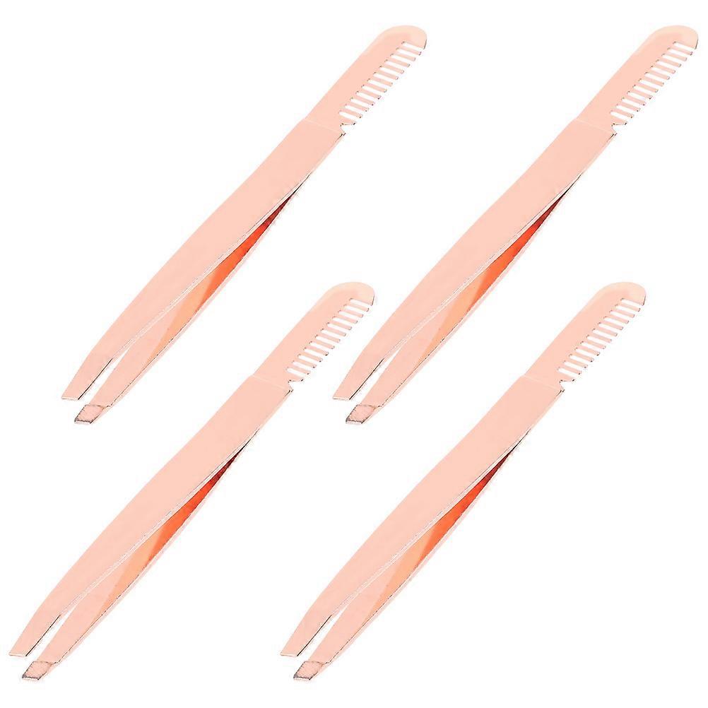 Golden Stainless Steel Eyebrow Tweezers for Brow Shaping 4Pcs Set