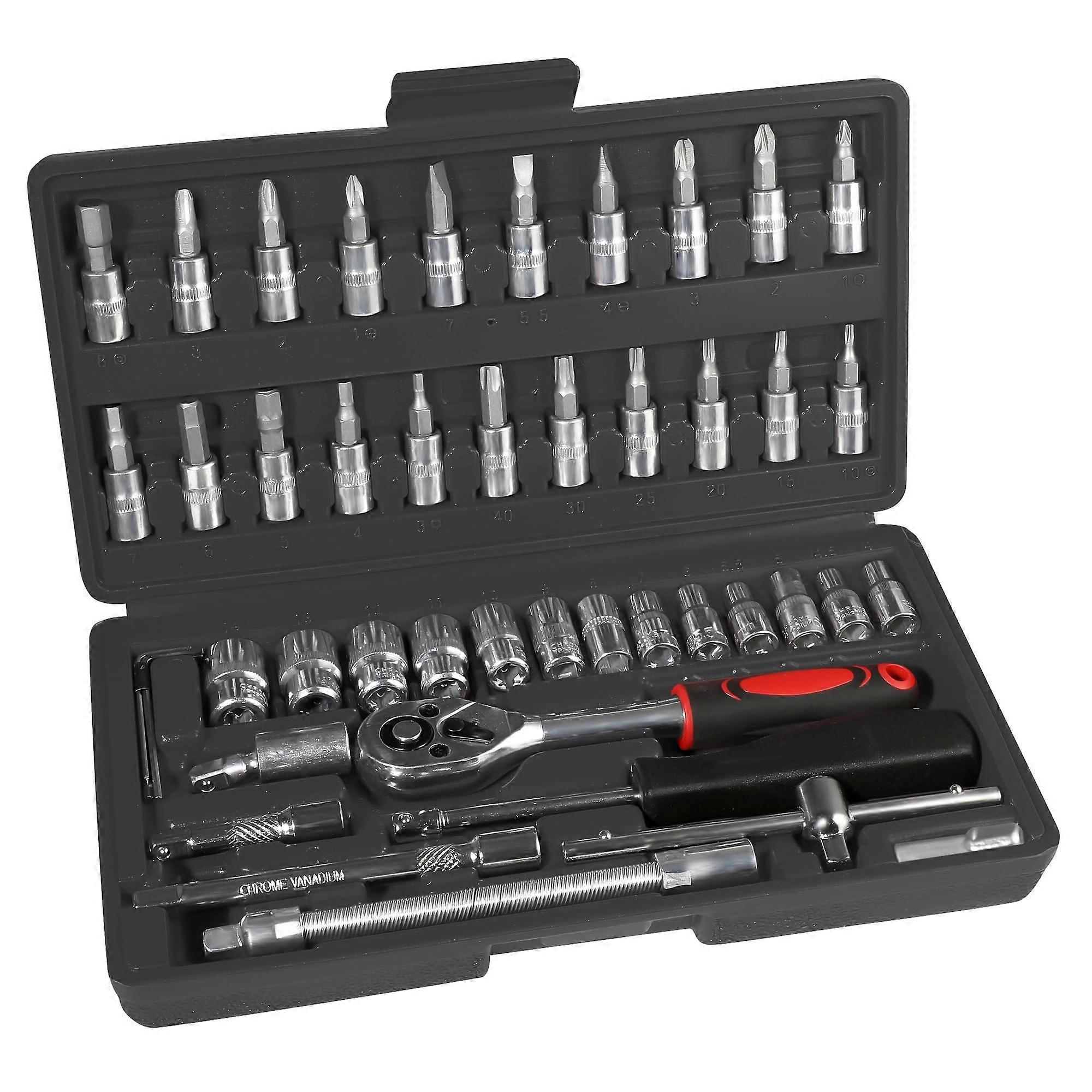 Ratchet Socket Spanner Set 46-Piece 1/4 Inch with Toolbox for Car and Motorcycle Repair