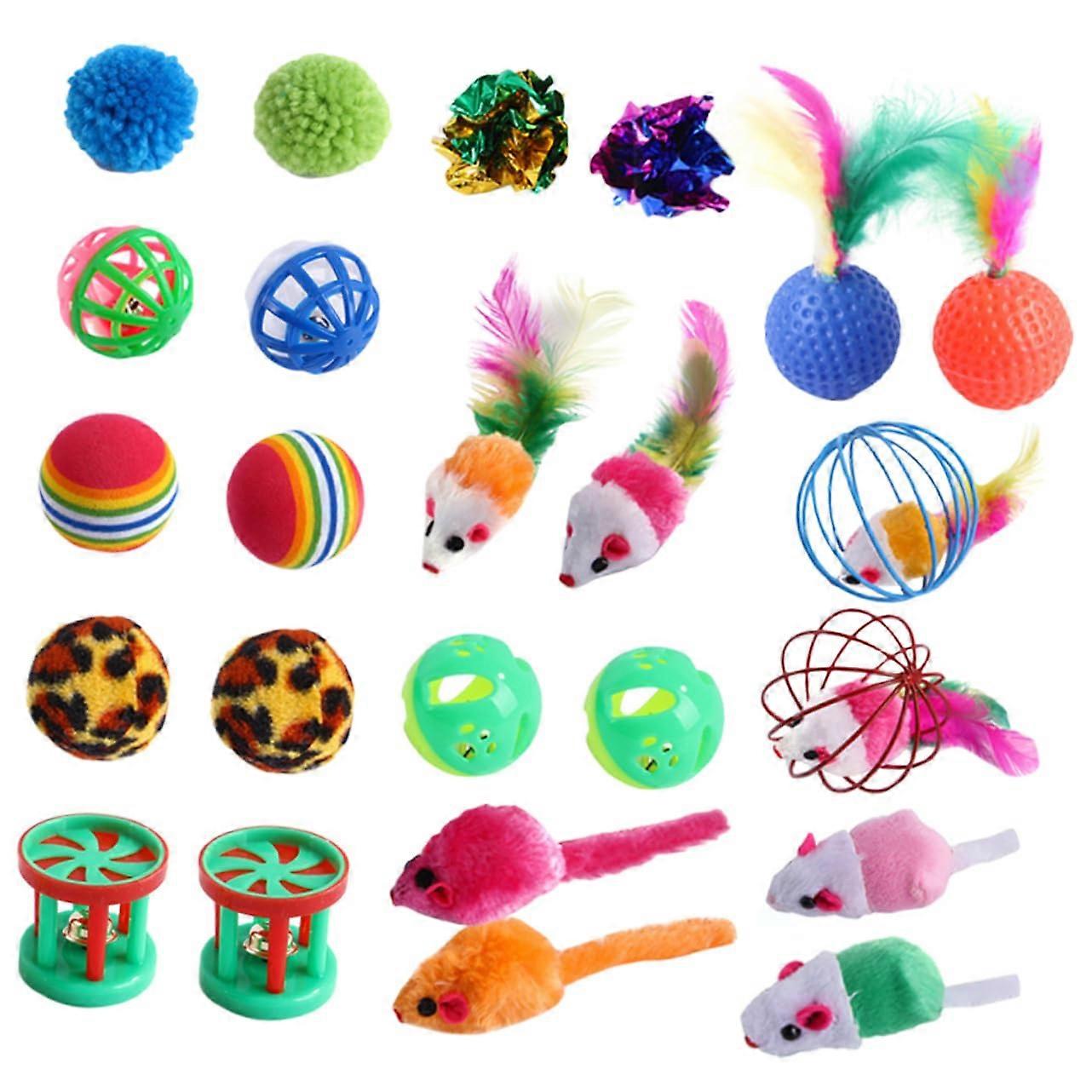 Cat Toy Set with Plaid Plush Balls and Interactive Wand for Indoor Apartment Cats