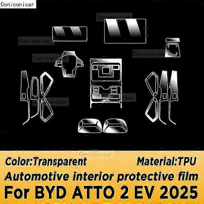 Exquisite Fit For  BYD ATTO 2 EV 2025 Gearbox Panel Navigation Screen Automotive Interior TPU Protective Film Cover Anti-Scratch Sticker