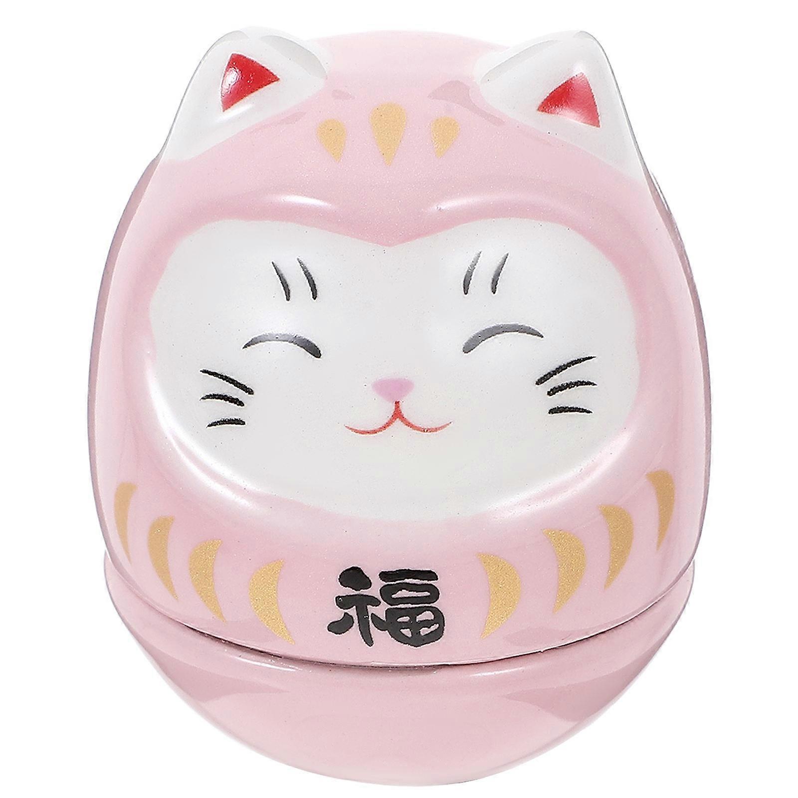 Creative Desktop Decoration Fortune Cat Shaped Decor Pink Color Ceramic Material 1Pcs