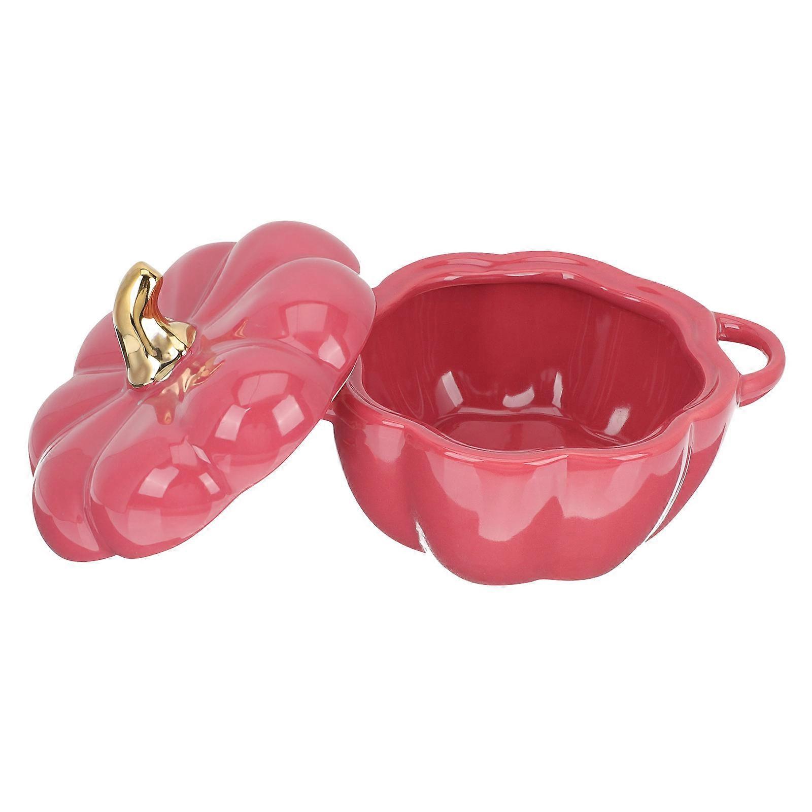 Ceramic Stew Pot Egg Steaming Bowl Household Kitchenware Round Simple Outlook Design Red 18x14cm Food Container 1Pack