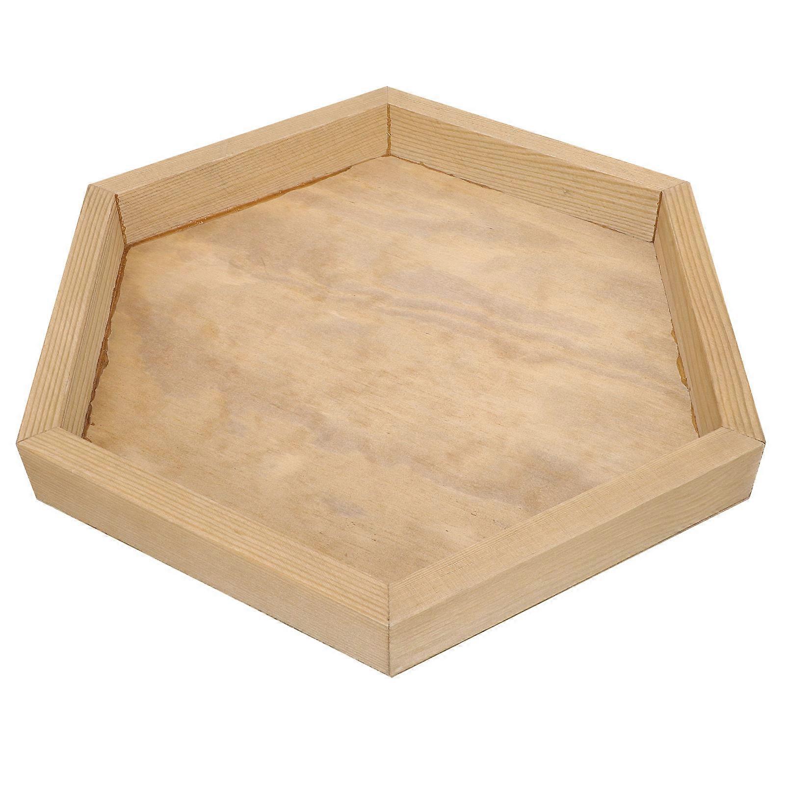 Wooden Hexagonal Tray Retro Wooden Dessert Presentation Wedding Cake Display 26x26cm 1Set