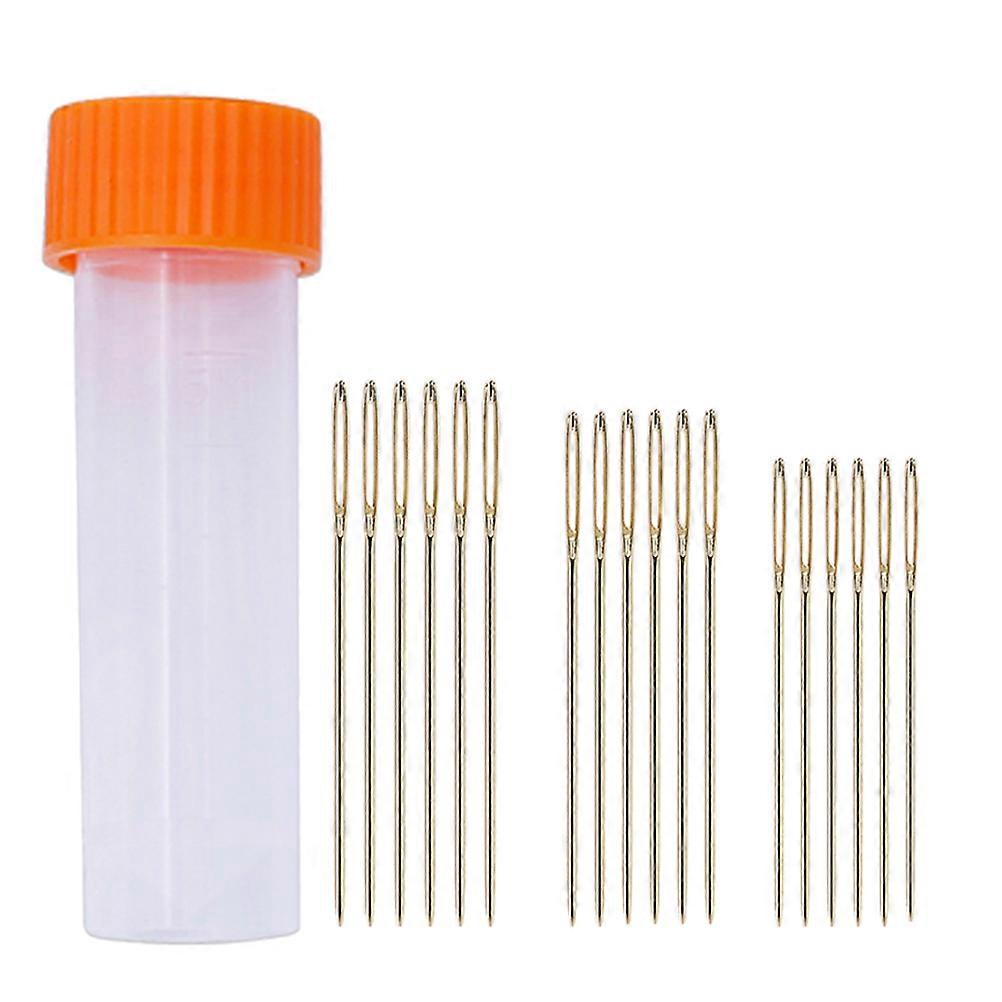 18pcs Carbon Steel Large Eye Sewing Needles for Stitching Use with Storage Barrel Three Sizes 6pcs