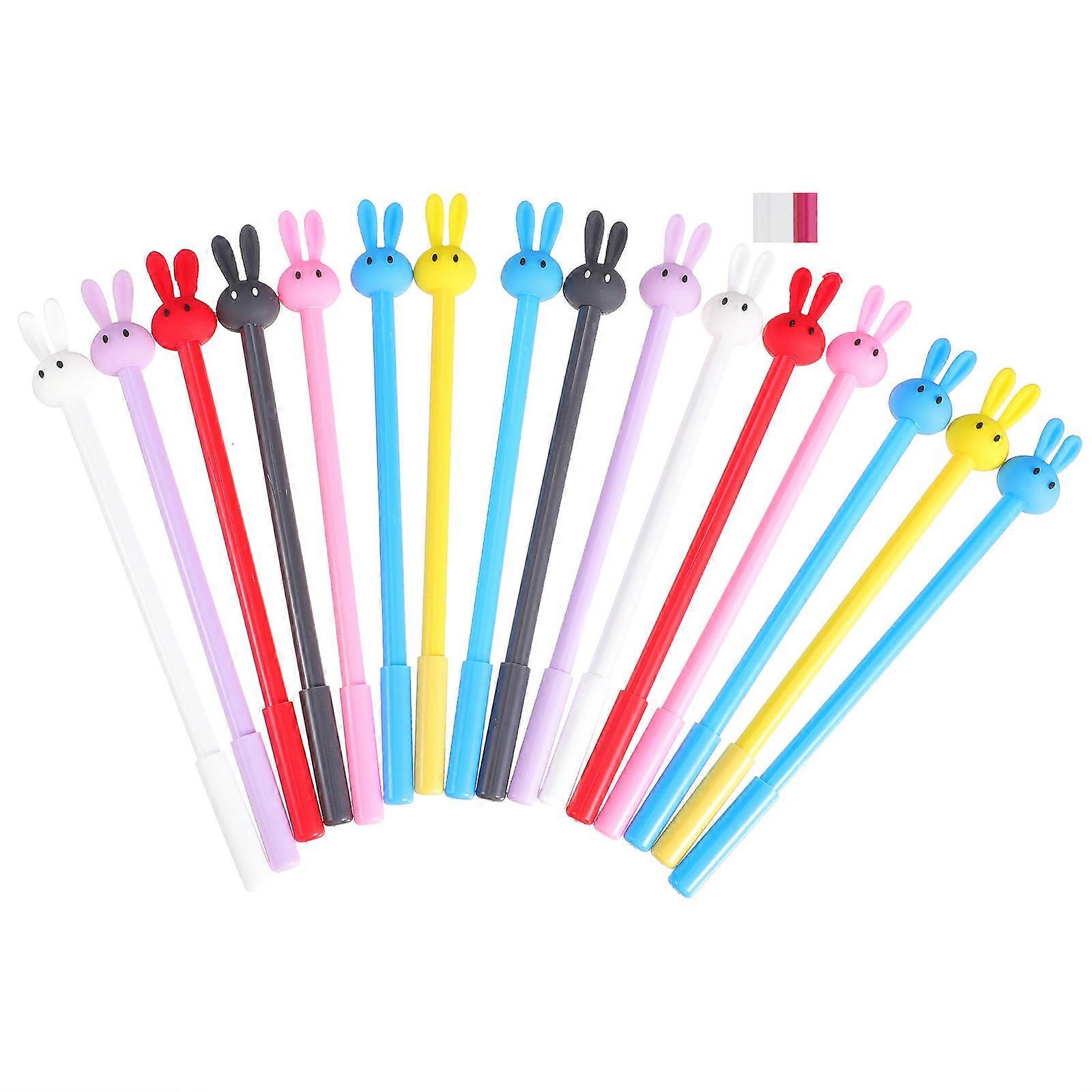 Cute Cartoon Rabbit Gel Pens 16pcs Colored Ink Writing Pens with Pull Out Tip Protection, Lightweight & Compact Novelty Stationery for School &