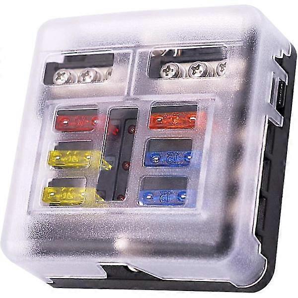 6-Way Fuse Box - 12v Blade Fuse 6 Circuit Atc/ato Waterproof Box Holder for