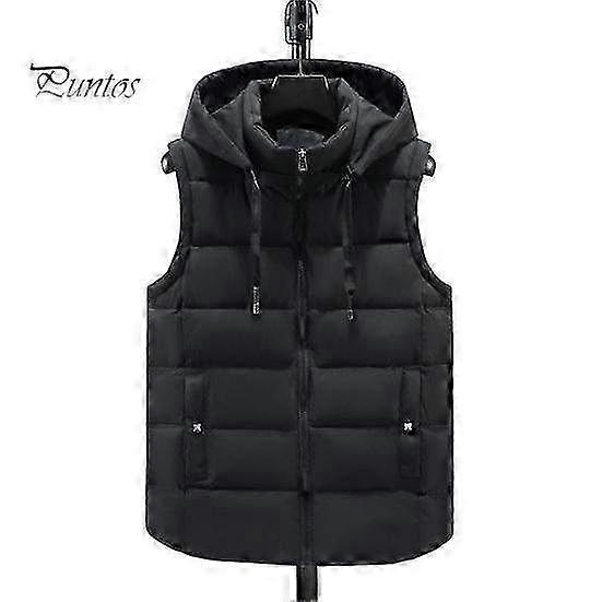 Unisex Cotton Hooded Vest with Stand Collar, Drawstring, Sleeveless Zipper Placket & Pockets - Thickened Warm Waistcoat Jacket in Solid Colors