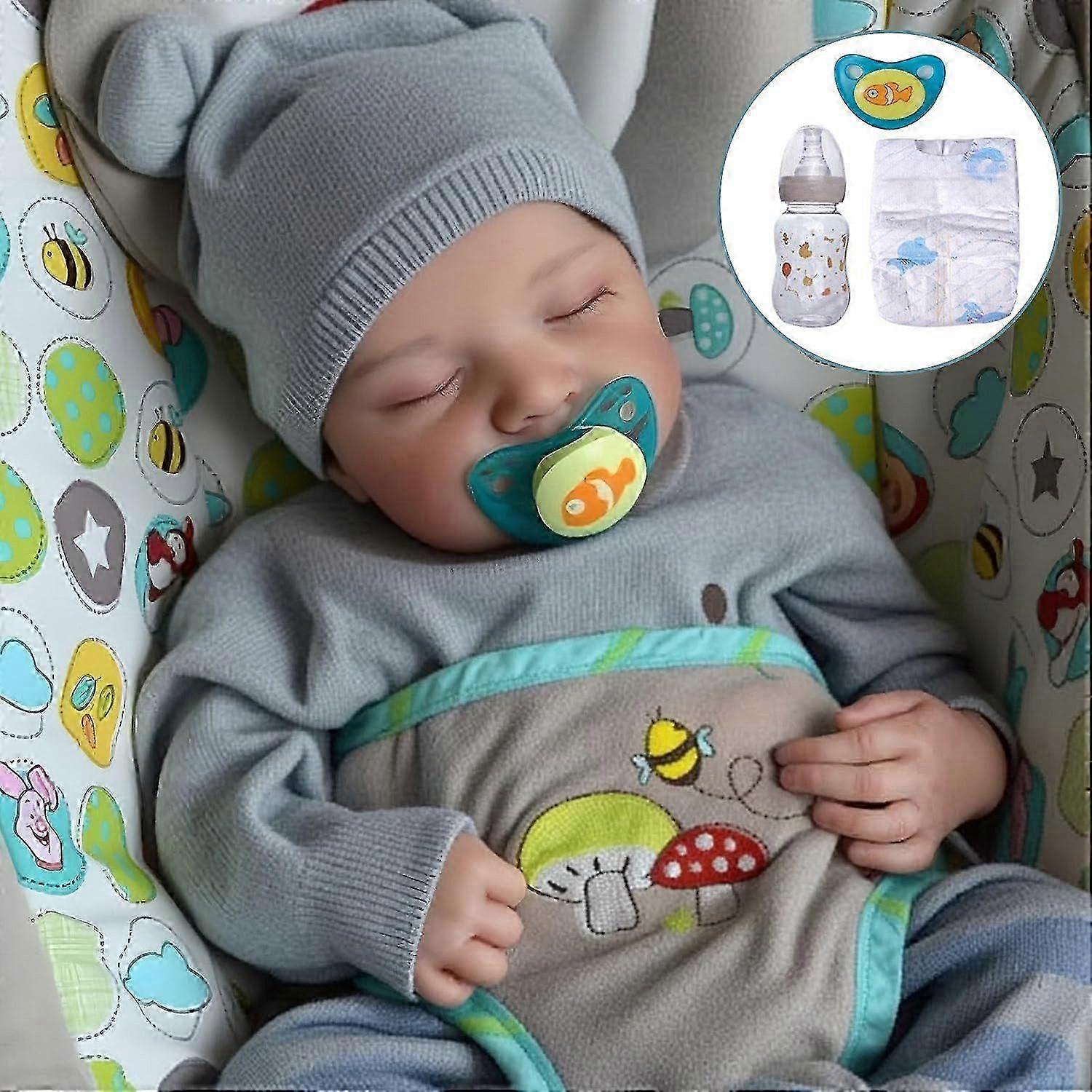 Boneca de bebê 48 cm / 19 polegadas fechada dormindo boneca recém-nascida macia e fofa realista