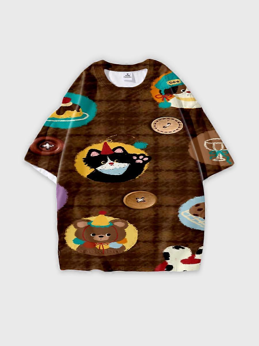 T-shirt round neck Pattern loose short sleeve N3161