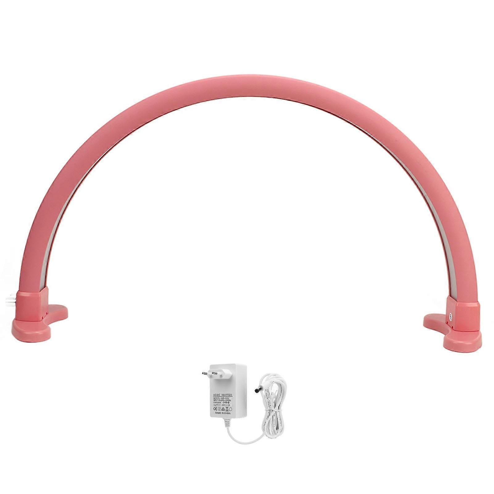30inch Half Moon Desktop Light 48W Adjustable 2700K‑5600K Half Moon LED Table Lamp for Beauty Lashes Eyebrows Nail Art EU Plug 100‑240V Pink