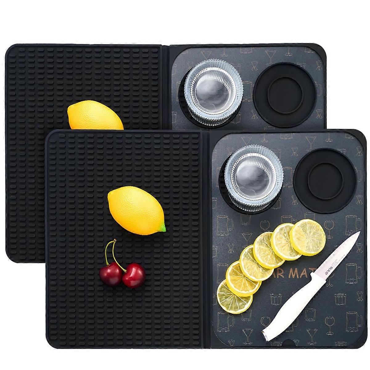 2 Pcs 18 X 12 Inch Bar Mats, Multipurpose, Drying Mat Home Bar Accessories Foldable Cocktail Non-Sl