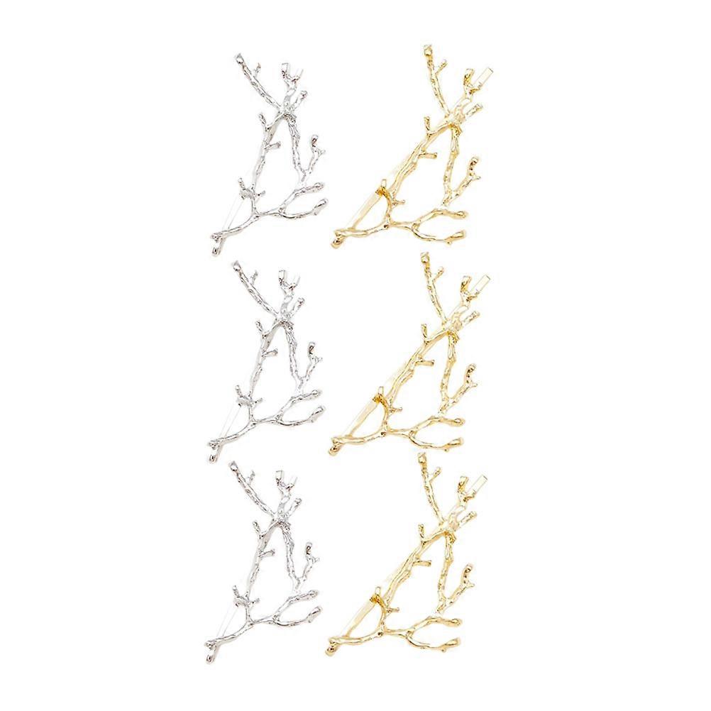 6 Pieces Assorted Color Alloy Hair Clips with Branch and Antler Design for Decorative Use