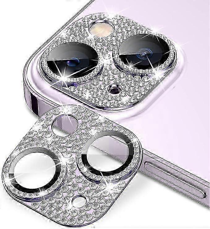 iPhone 15 Pro Max / 15 Ultra / 15 Proカメラレンズプロテクター、グリッターダイヤモンドレンズカバーガラススクリーンプロテクターアクセサリー用の2ピースブリンブリンメタルプロテクター