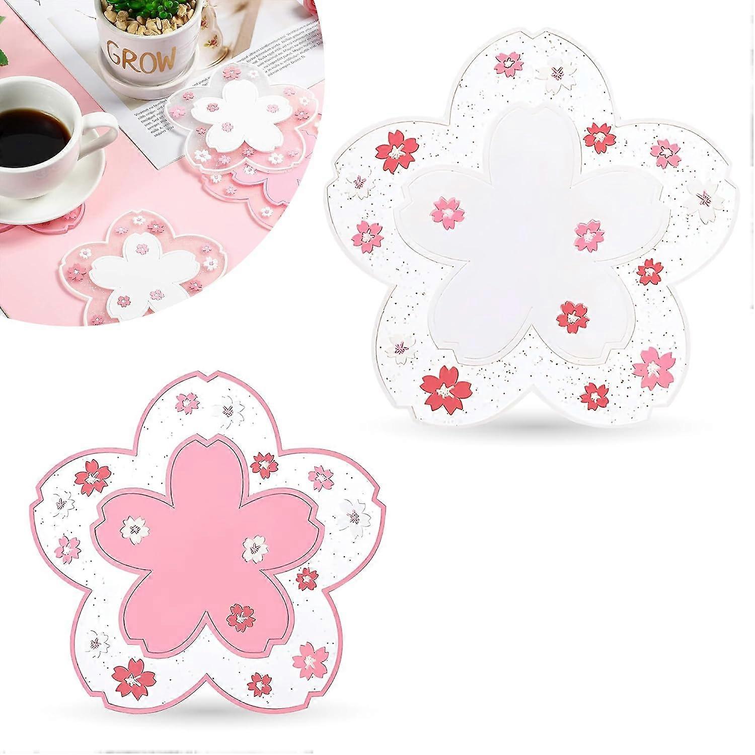 2Pcs Cherry Blossom Coasters for Coffee Table - Heat Resistant Cherry