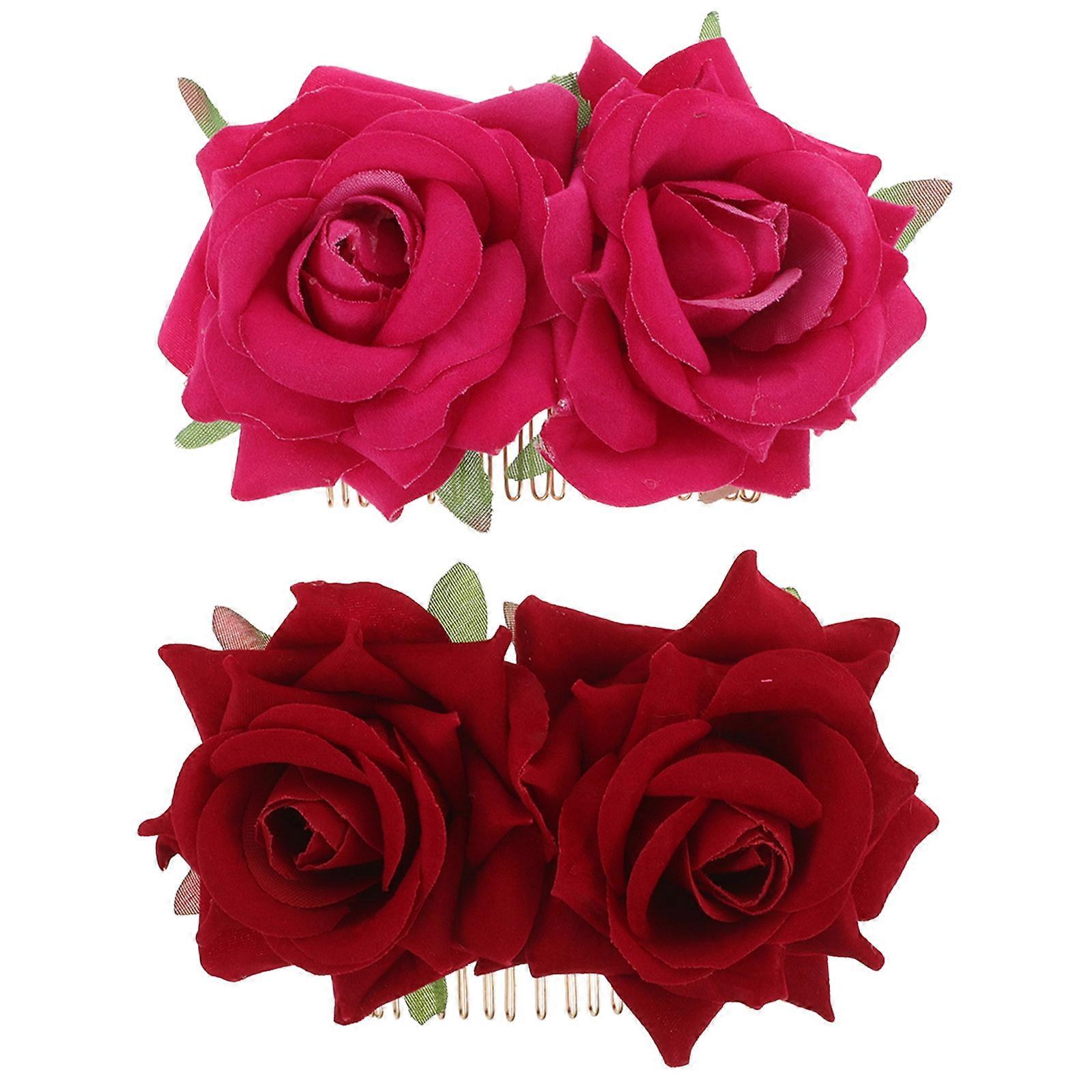 Decorative Hair Combs 2Pcs Fabric Rose Flower Hair Clips For Wedding Party Evening Styling Assorted Color Elegant Design