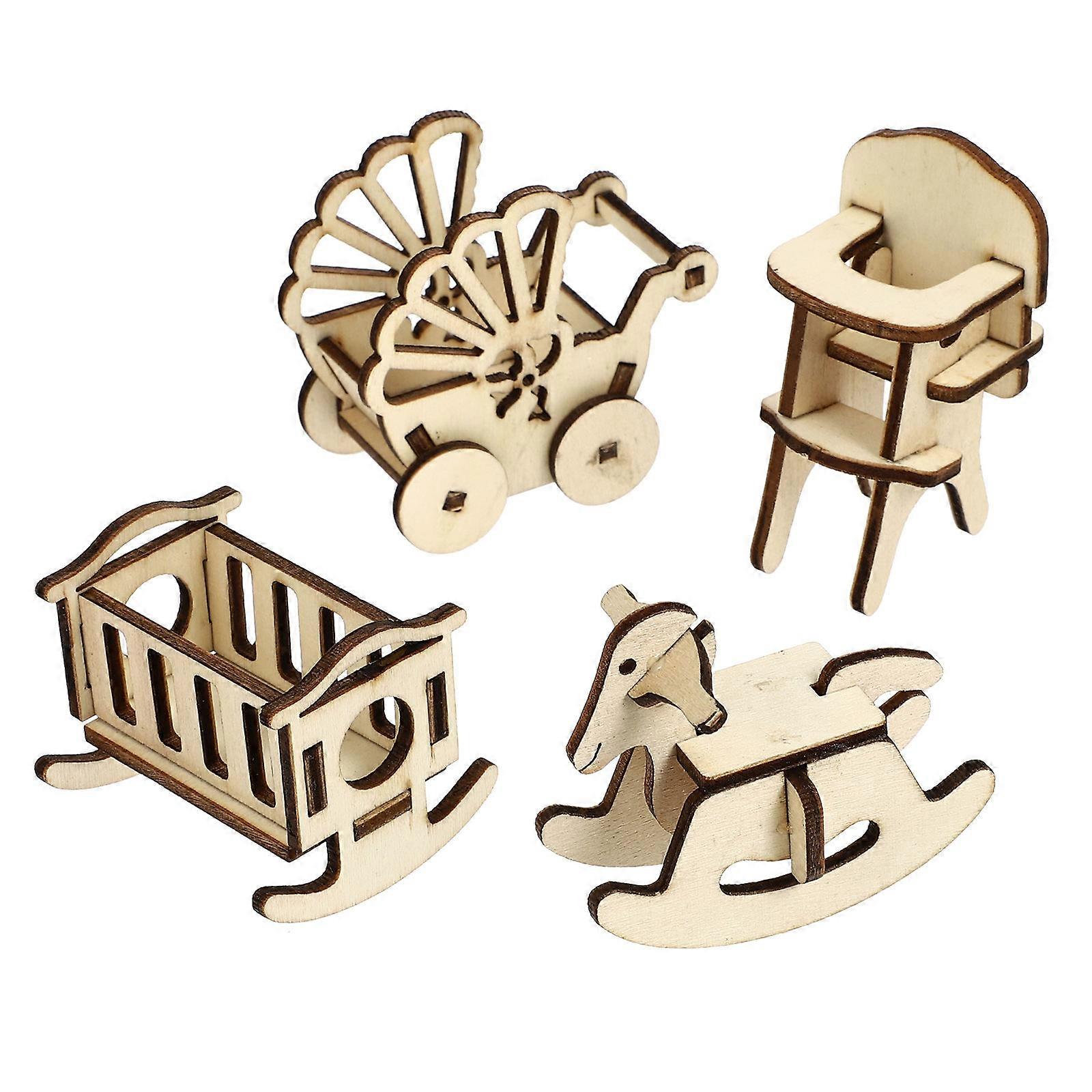 Khaki Mini Nursery Furniture for Kids Portable Dollhouse Rocking Horse Set 1 Piece