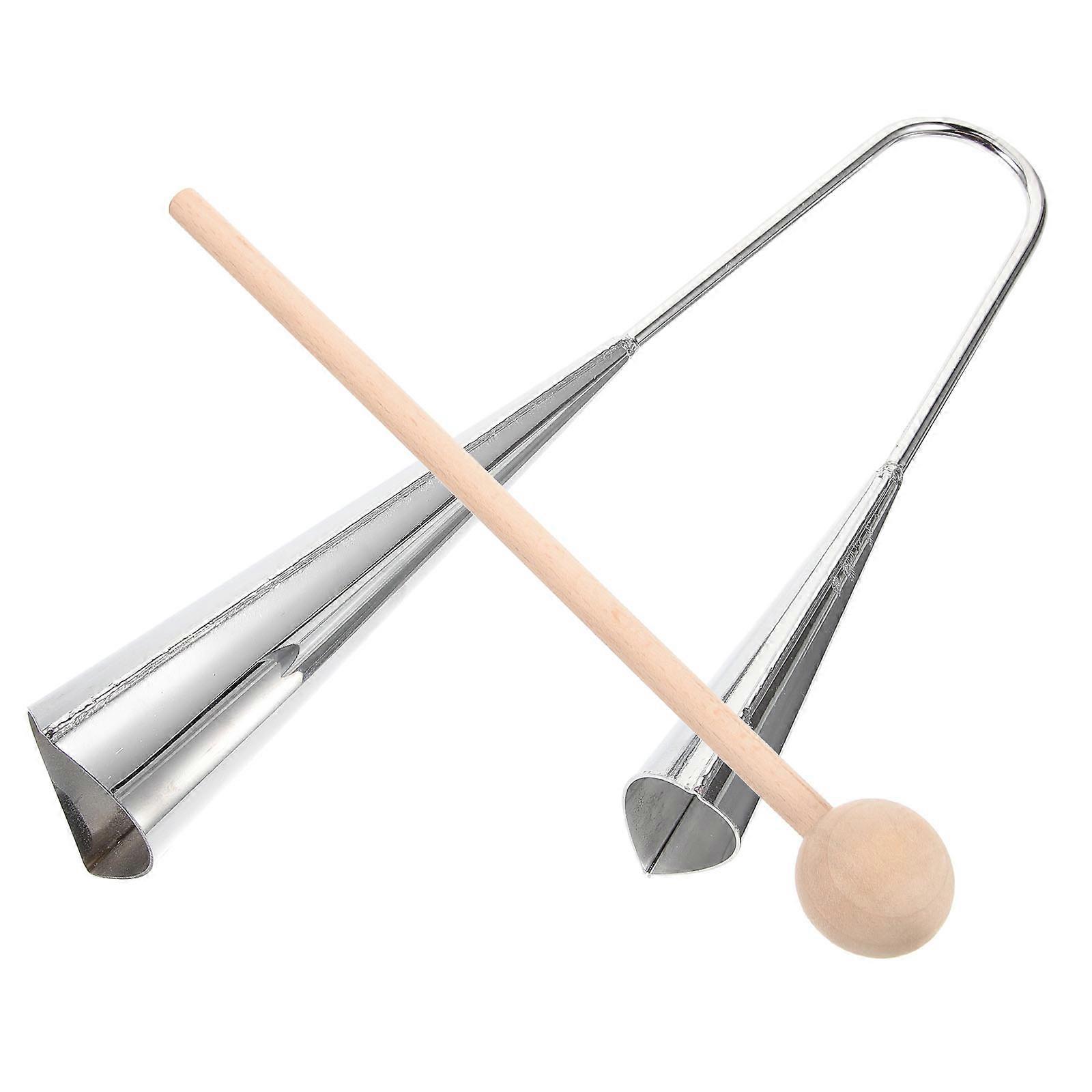 Percussion Instrument Metal Cowbell With Mallet Stick For Concerts Silver 32X12Cm Performance 1Set