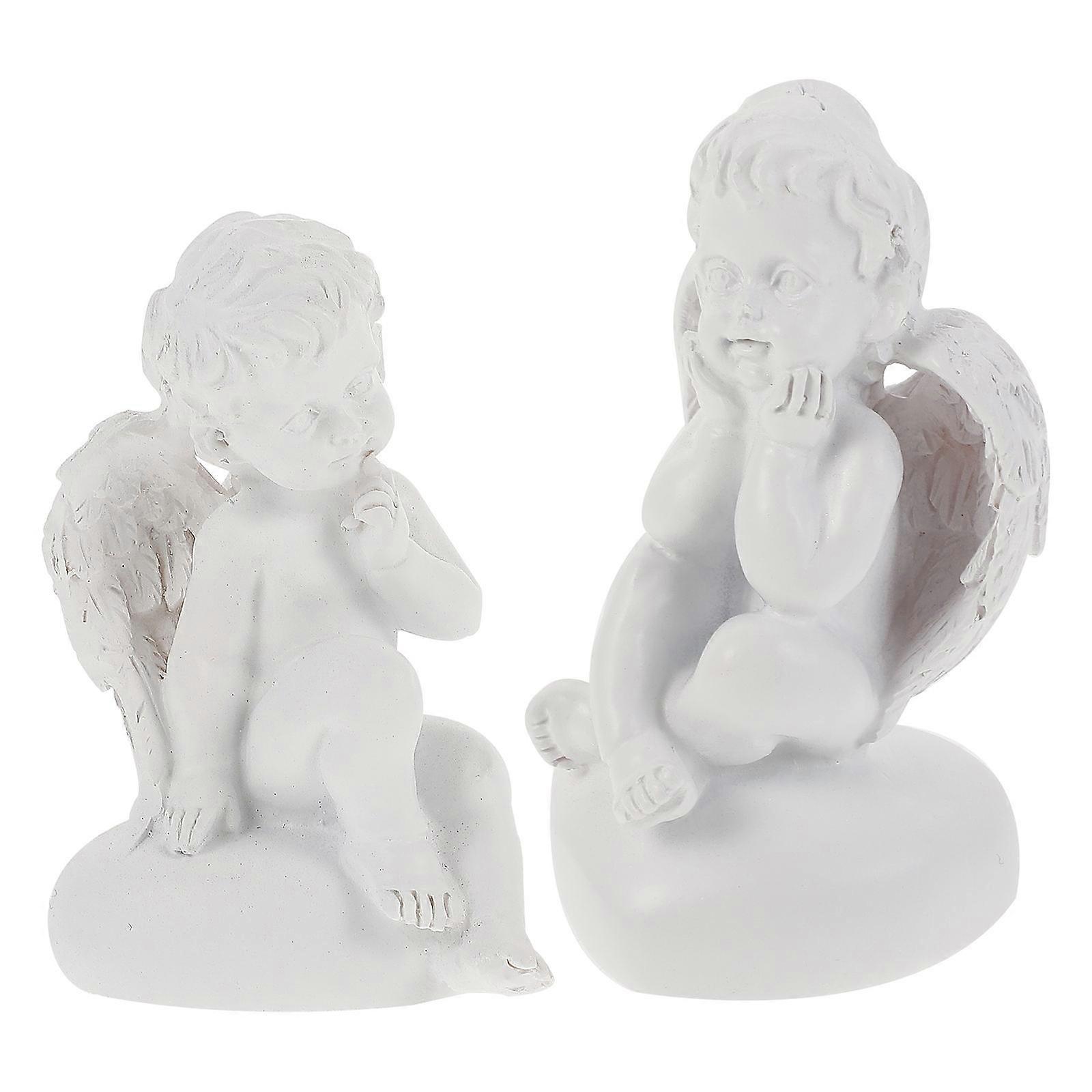 Miniature Statue Garden Decoration 2Pcs Delicate Angel Adornments For Holiday And Any Occasion In White Color