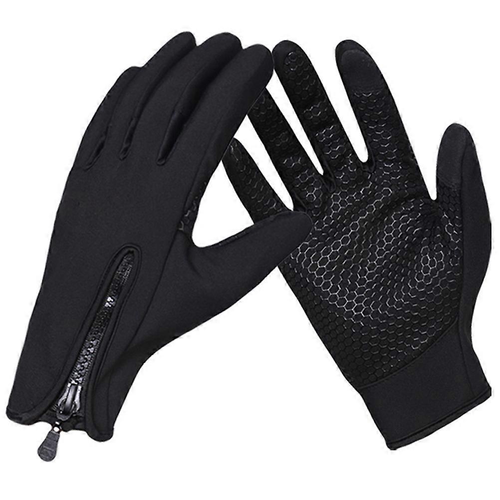Black Windproof Touchscreen Gloves for Cold Weather with AntiSlip Design, Polyester Material, Medium Size