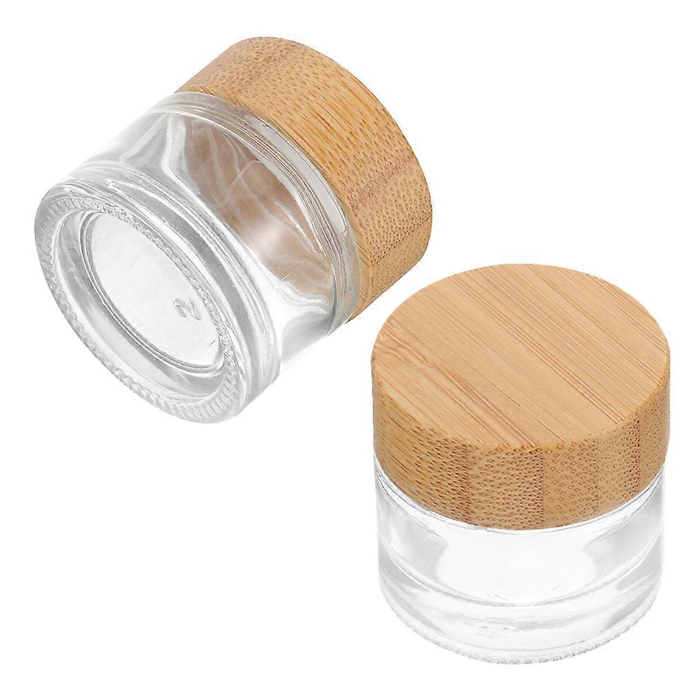 Refillable Glass Cosmetic Jars with Wood Lids – Portable Cream Containers for Lotion, Face Balms, and Eye Cream – 2pcs Set for Travel and Everyday Use