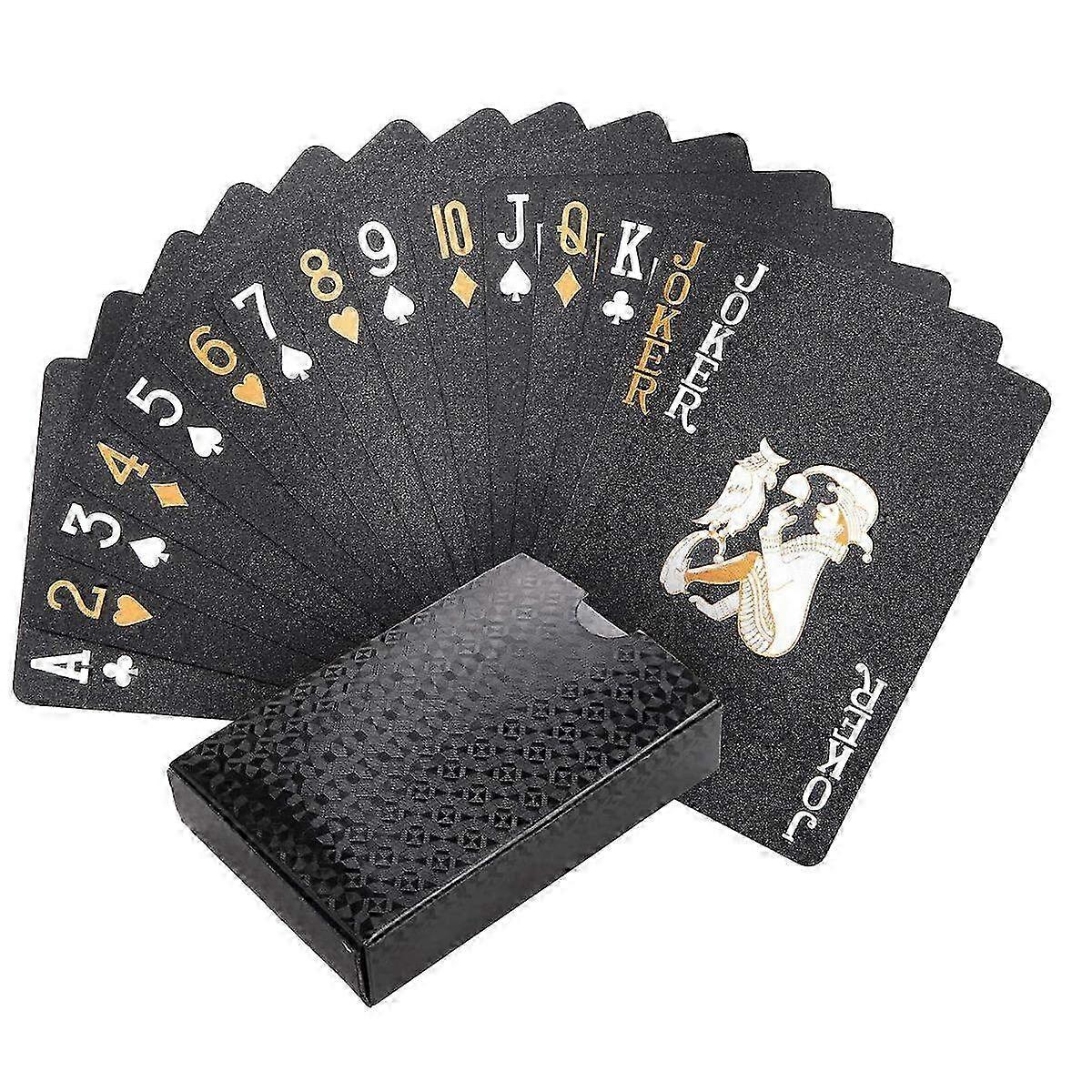 Cool Black Foil Waterproof Poker Playing Cards Deck with Gift Box - 3.7 x 2.5 x 0.9 Inches, Perfect for Parties & Game Nights