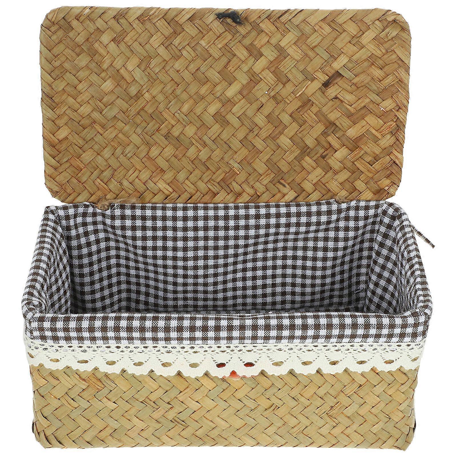 Hand Woven Storage Basket for Home Use Khaki Straw Cloth Multifunctional 7.9"x4.3" "