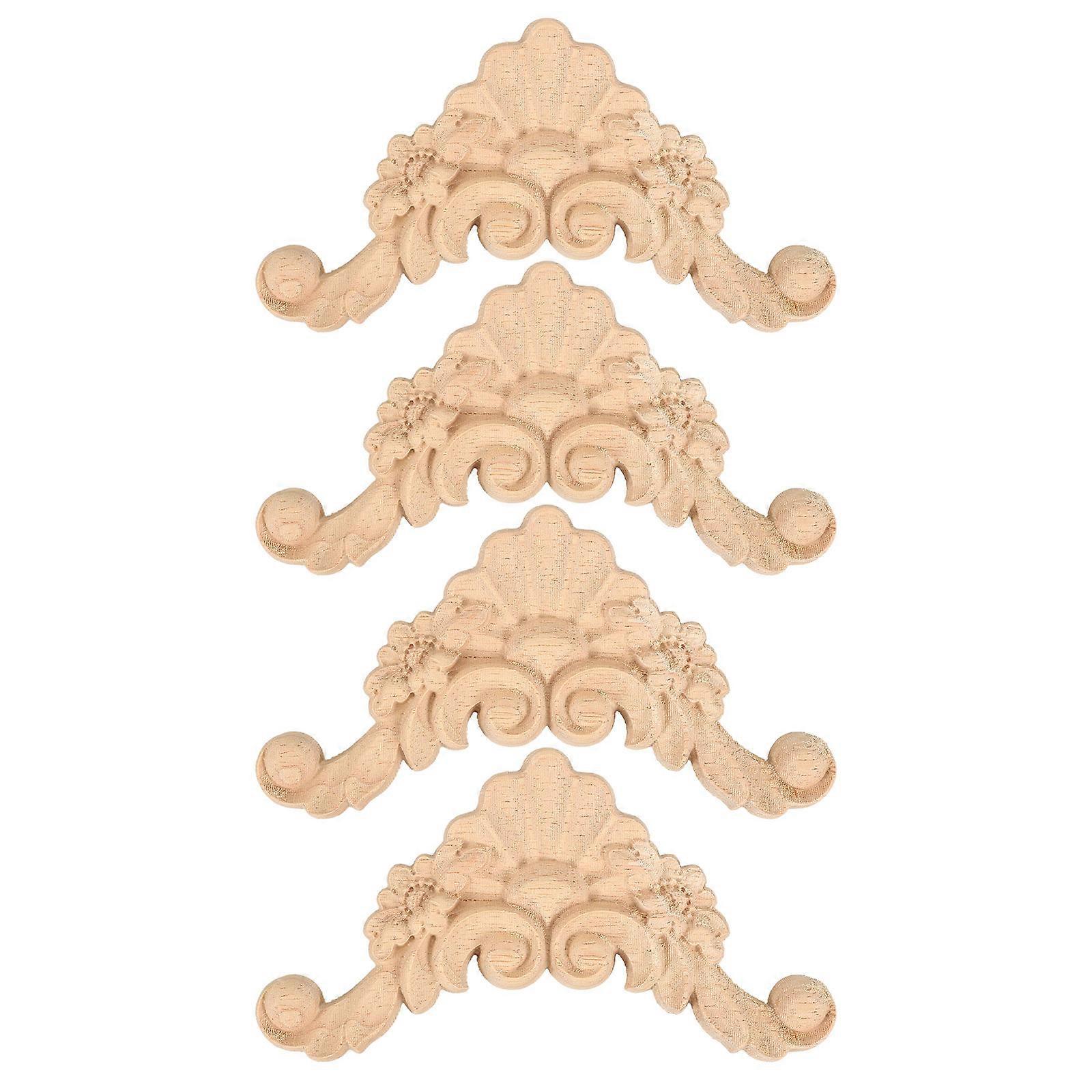Khaki Carved Oak Onlay Applique for Decorative Furniture and Cabinets 4 Pieces