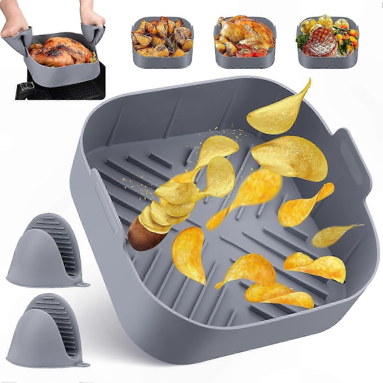 20cm 재사용 가능 에어프라이어용 실리콘 냄비, 오븐 장갑 사용 가능, 세척 용이