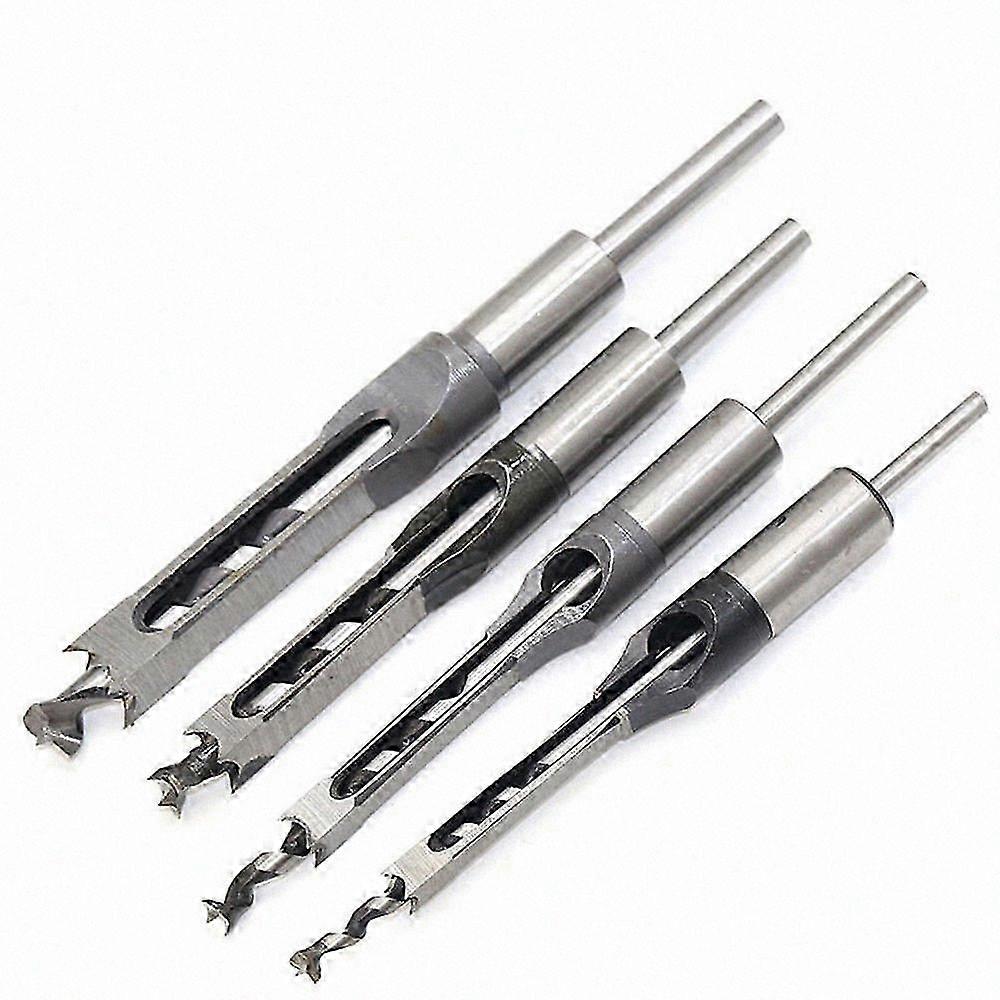 4-Piece Square Hole Drill Bit Set (1/4", 1/2", 5/16", 3/8") Chisel Tool Kit for Woodworking Projects