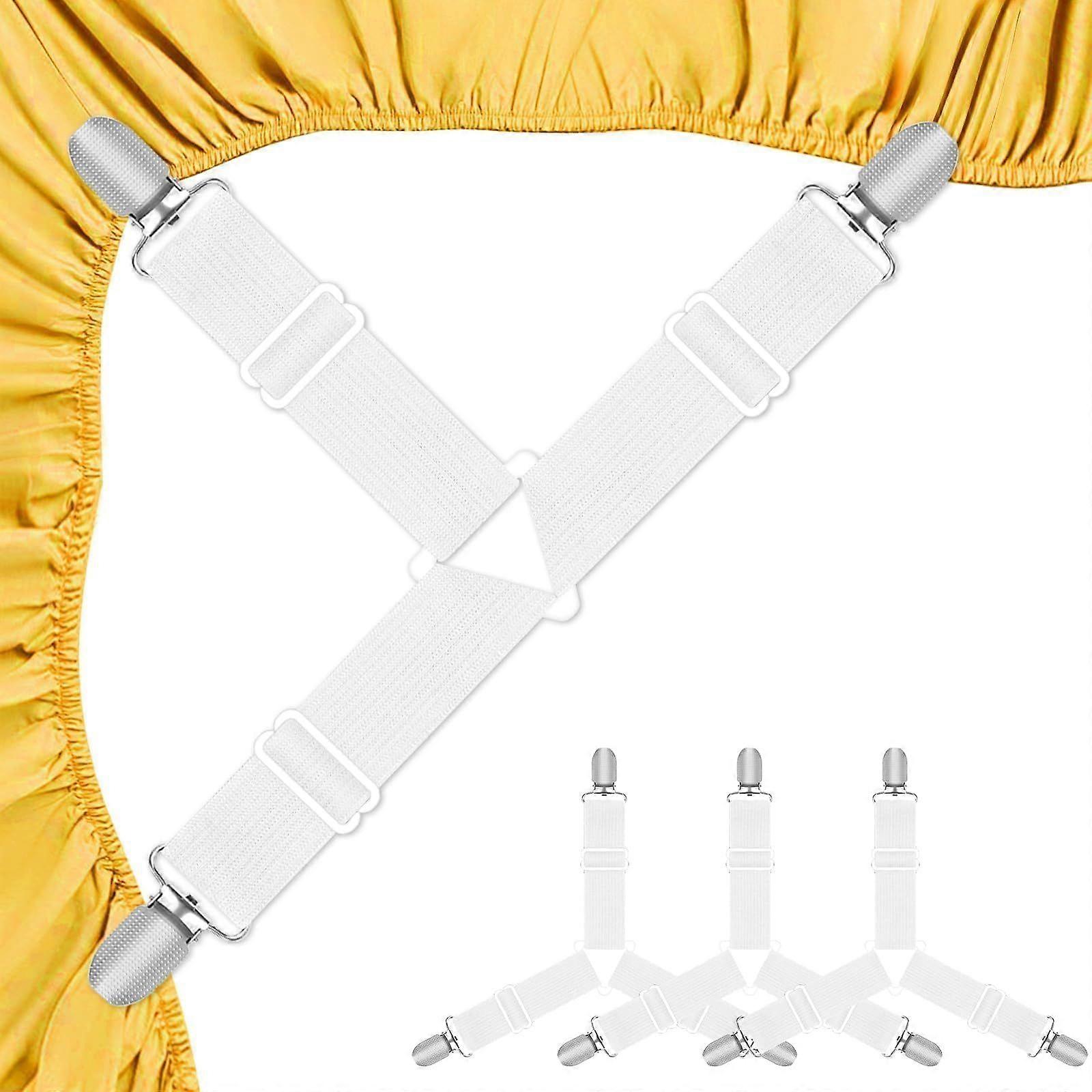 pieces of sheet pins, white sheet pins, triangular sheet straps, adjustable bed straps, mattress fixing straps, suitable for mattresses, bedding, matt